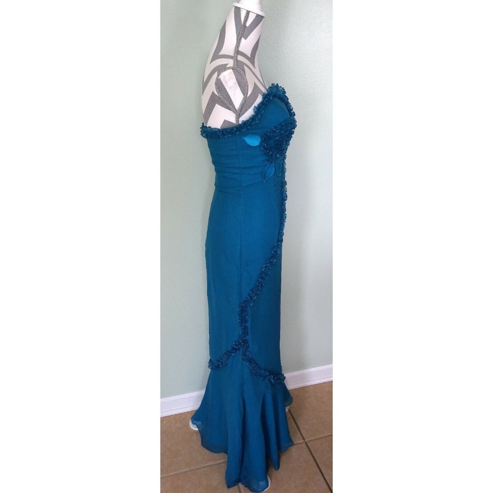 HANNAH S Blue Silk Floral Strapless Prom Dress - Picture 4 of 8